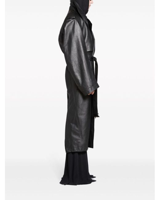 Balenciaga Black Belted Leather Trench Coat