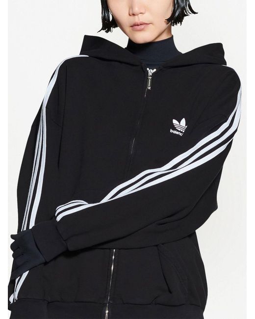 Balenciaga X Adidas 3-stripe Zip-up Hoodie in Black | Lyst