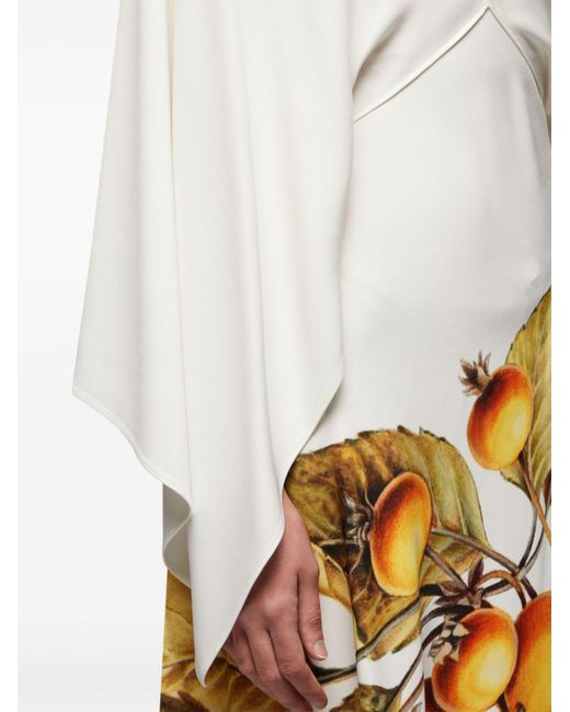 Ferragamo White Botanical-print Cady Dress