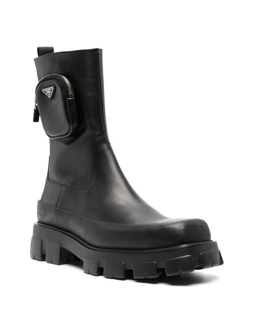 Prada Black Cobblestone Leather Combat Boots - Men's - Calf Leather/rubber for men