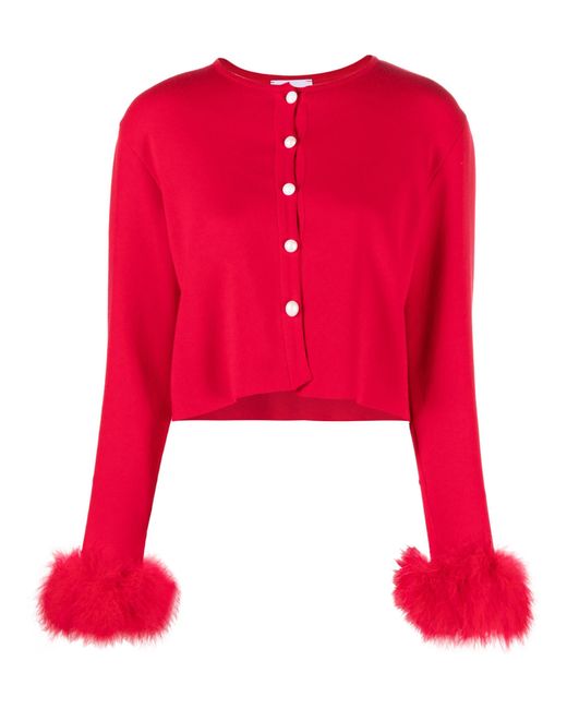 Sleeper Feather-cuff Cropped Cardigan in Red | Lyst