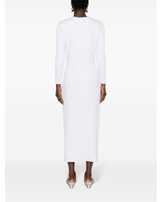 Gucci White Round-neck Sequin-embellished Knitted Midi Dress
