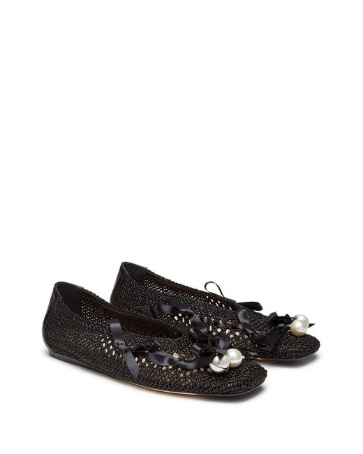 Simone Rocha Black Bell-charm Crochet Ballerina Shoes