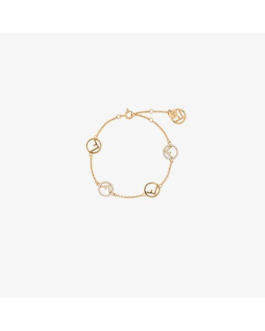Fendi Gold Metallic F Logo Crystal Embellished Bracelet