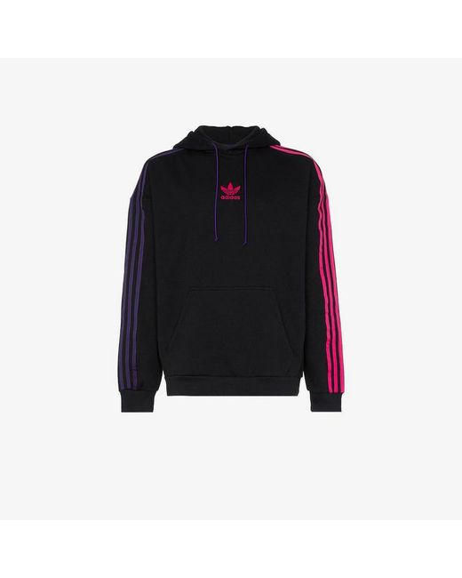 adidas Cotton Striped Sleeve Hooded Jumper in Black for Men | Lyst