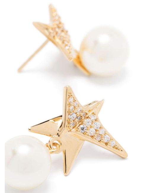 Ferragamo White -tone Star Crystal And Faux-pearl Drop Earrings - Women's - Brass/glass