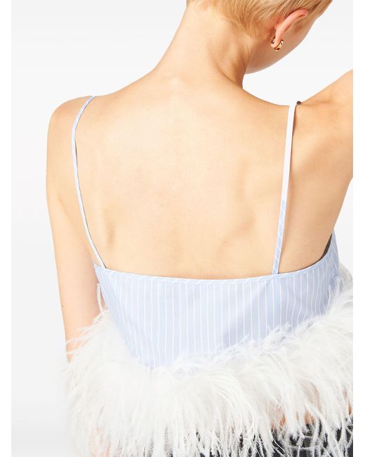 Miu Miu Blue Striped Feather-trim Crop Top - Women's - Cotton