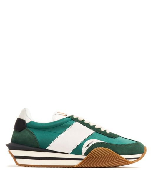 Tom Ford Green White James Panelled Sneakers - Men's - Fabric/rubber/suede for men