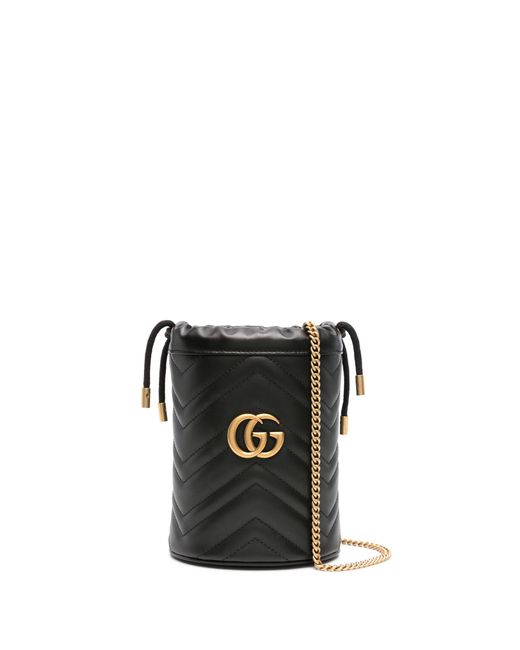 Gucci Black Mini gg Marmont Bucket Bag - Women's - Metal/microfibre/calf Leather