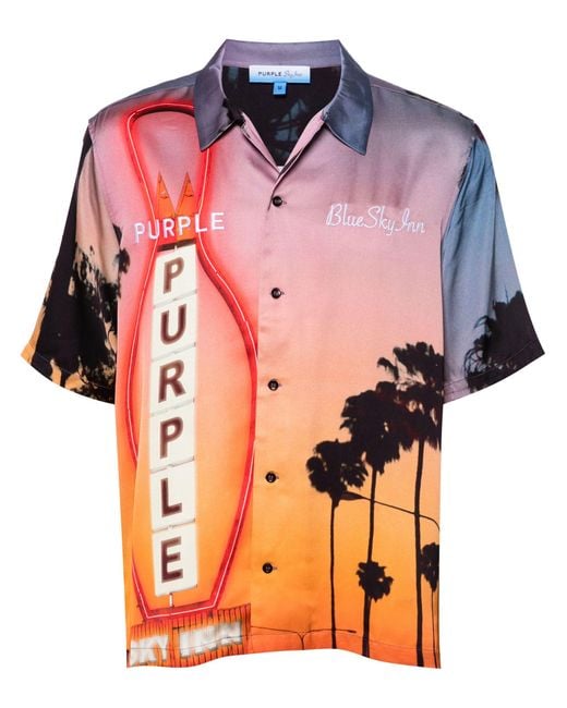 Purple Brand X Blue Sky Inn Orange Graphic-print Shirt - Men's - Viscose for men
