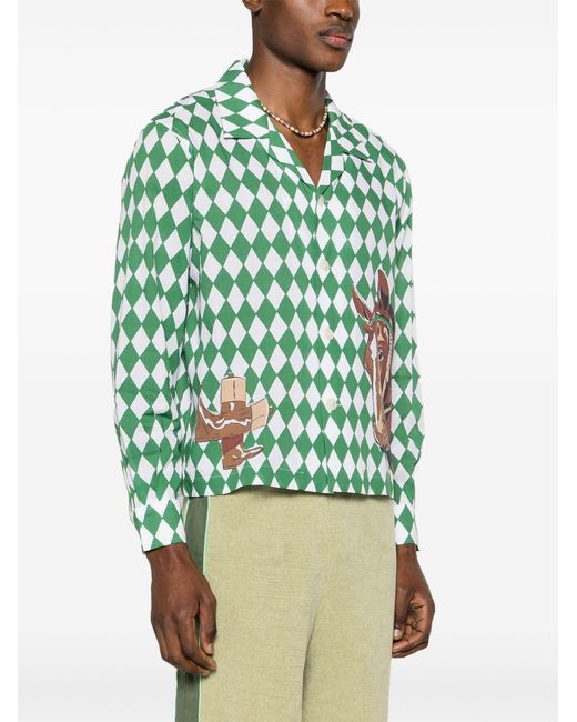 Bode Green Jockey Diamond Cotton Shirt for men