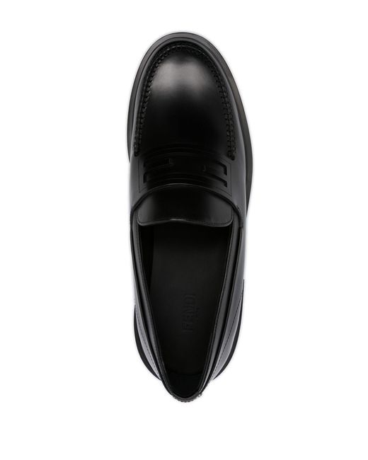 Fendi Black Frame Leather Loafers for men