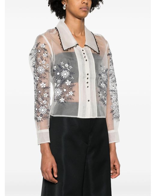 Bode Metallic Floral-embroidered Silk Blouse