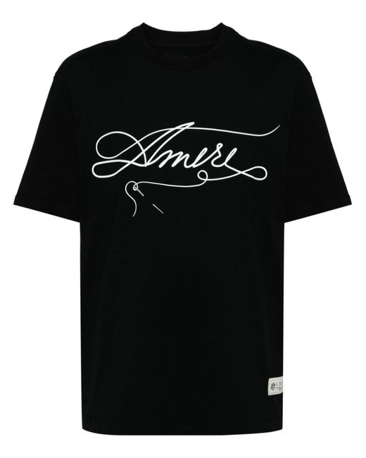 Amiri Black Stitch-print Cotton T-shirt for men