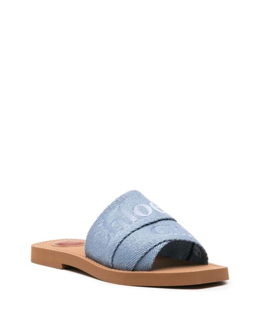 Chloé Blue Woody Logo-embroidered Slides