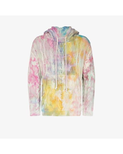 CAMP HIGH Yellow Aura Tie-dye Cable Knit Hoodie for men