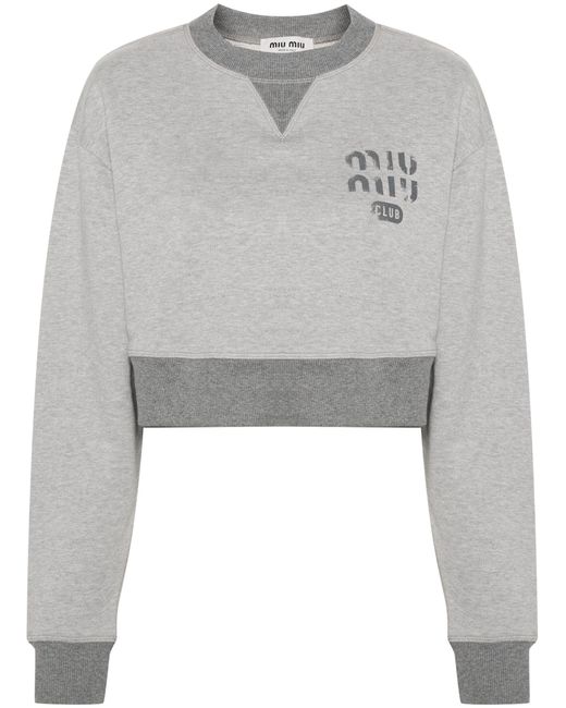 Miu Miu Gray Logo-print Cropped Sweatshirt