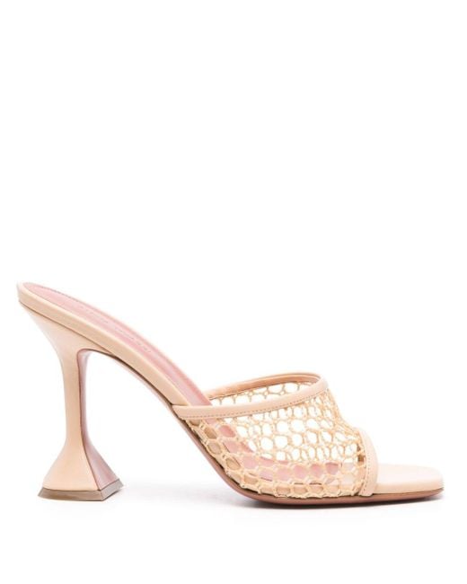 AMINA MUADDI Pink Neutral Lupita Net Raffia Leather Sandals