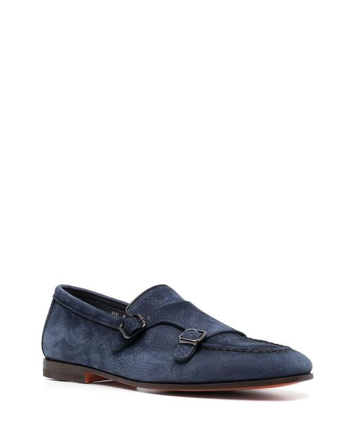 Santoni Blue Suede-leather Monk Shoes for men