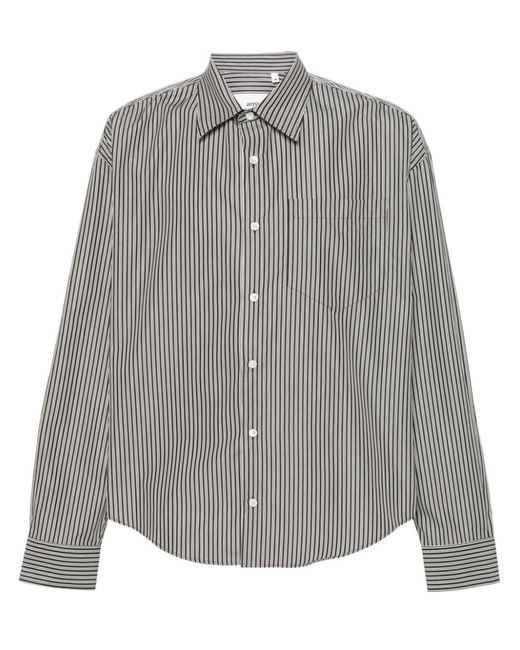 AMI Gray Black Ami De Coeur Striped Cotton Shirt - Unisex - Cotton