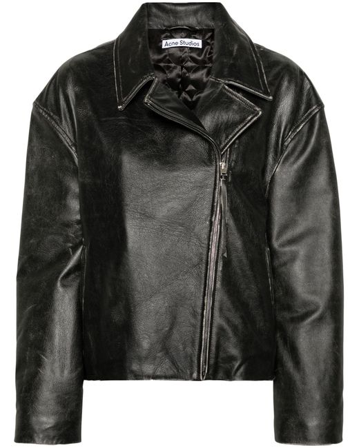 Acne Black Distressed-effect Leather Biker Jacket - Women's - Polyester/calf Leather