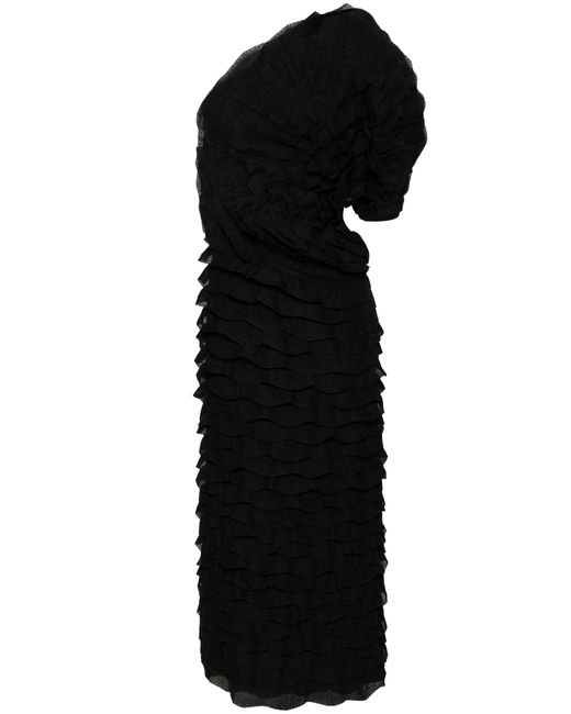 Chloé Black White Ruffled One-shoulder Dress - Women's - Polyamide/elastane/silk