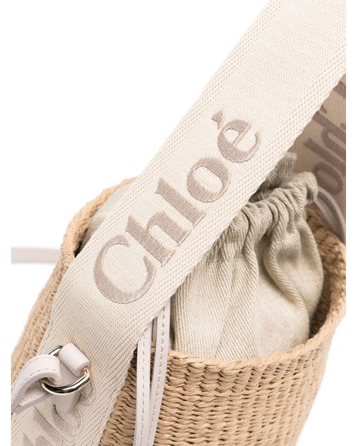 Chloé Natural Wild Grey And Beige Logo Strap Woven Two-way Bag