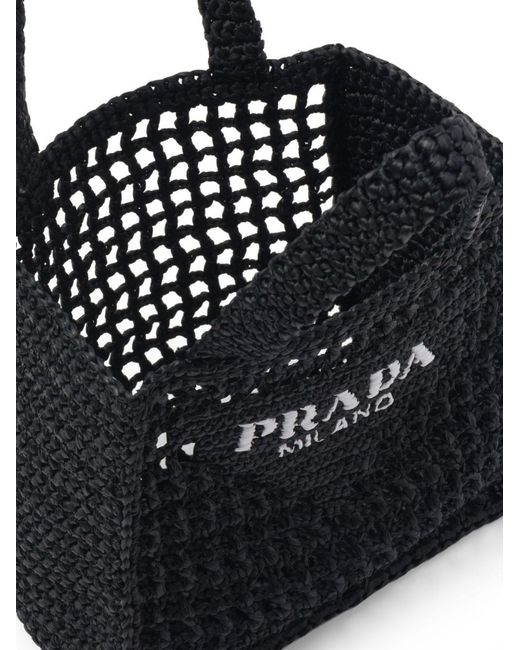 Prada Black Small Crochet Tote Bag - Women's - Raffia/straw