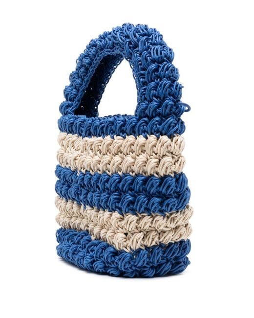 J.W. Anderson Blue Popcorn Basket Striped Tote Bag - Unisex - Cotton/calfskin/polyurethane