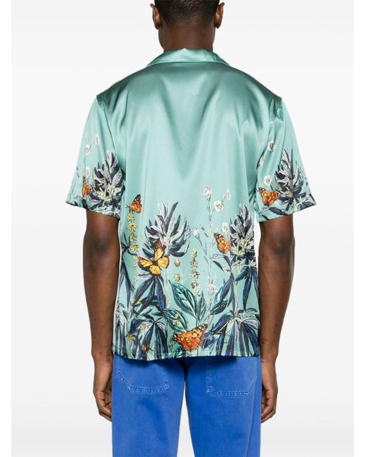 NAHMIAS Green Botanical Printed Satin Shirt - Men's - Silk/elastane for men
