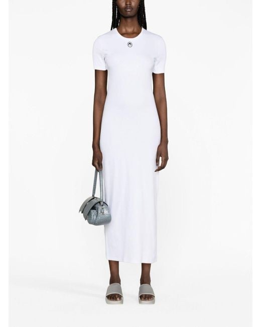 MARINE SERRE White Crescent Moon-logo Midi Dress