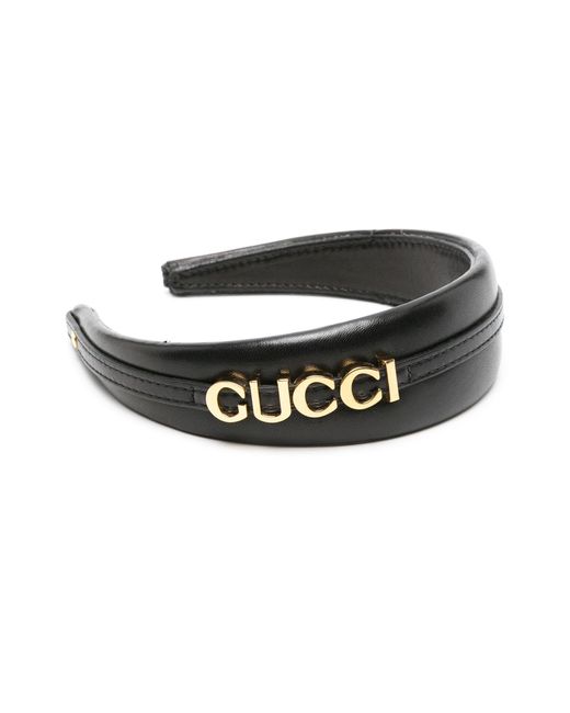 Gucci Black Logo-lettering Leather Headband - Women's - Leather