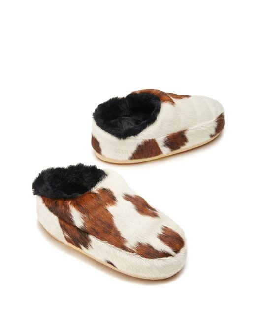 Moon Boot Brown Cow-print Pony Hair Mules - Unisex - Calf Leather/polyester/rubber