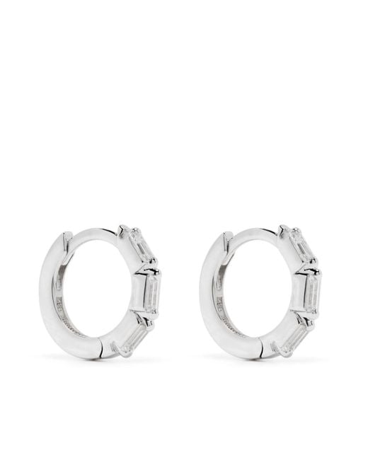 Suzanne Kalan 18k White Gold Bold Triple Diamond huggies Hoop Earrings - Women's - 18kt White Gold/white Diamond