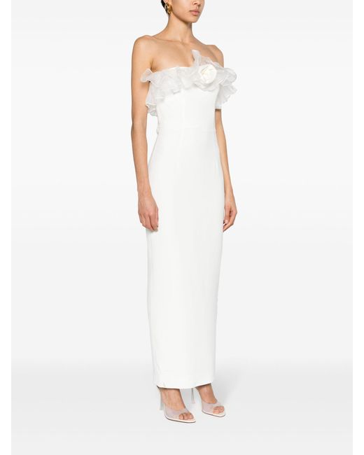 Alessandra Rich White Ruffled Cady Column Dress - Women's - Spandex/elastane/silk/cupro/viscosespandex/elastane