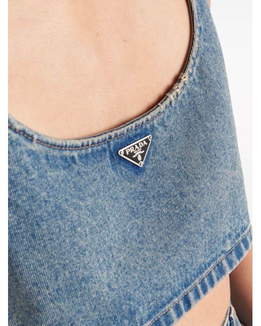 Prada Blue Cropped Denim Tank Top