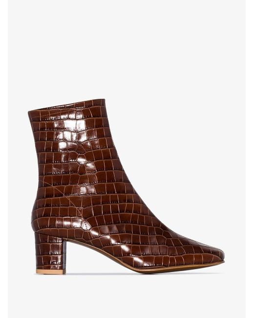 By Far Brown Sofia 63 Mock Croc Leather Ankle Boots