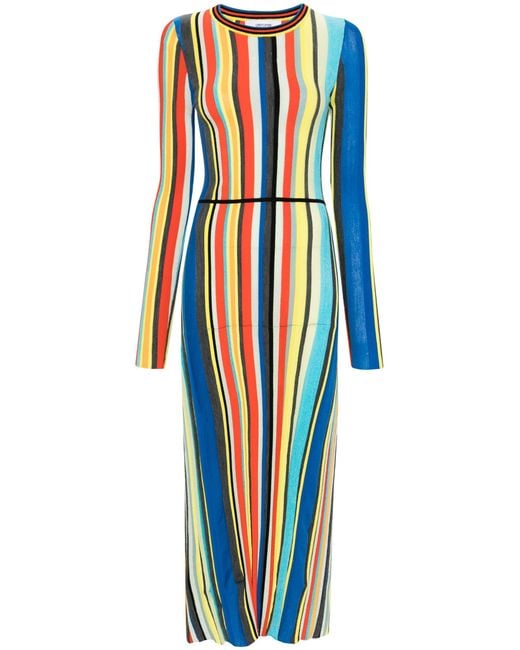 Christopher John Rogers Blue Multicolour Stripe-pattern Chenille Dress