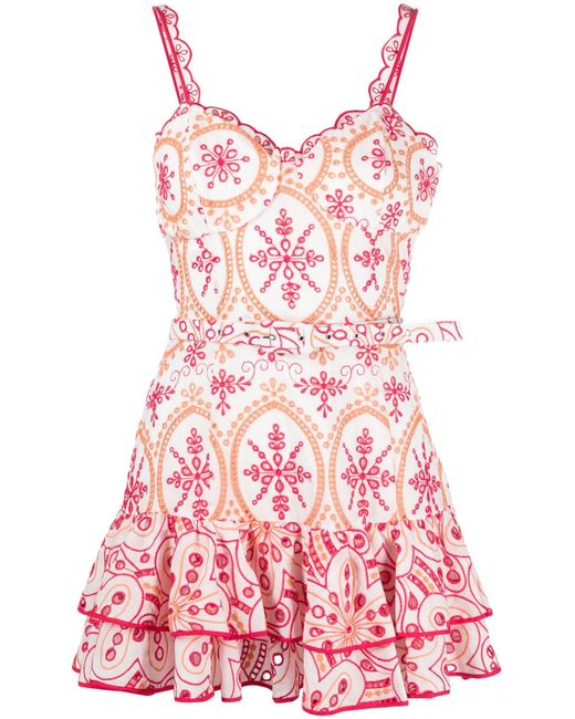 Charo Ruiz Ibiza Red Pink Marianne Broderie Anglaise Mini Dress - Women's - Polyester/cotton