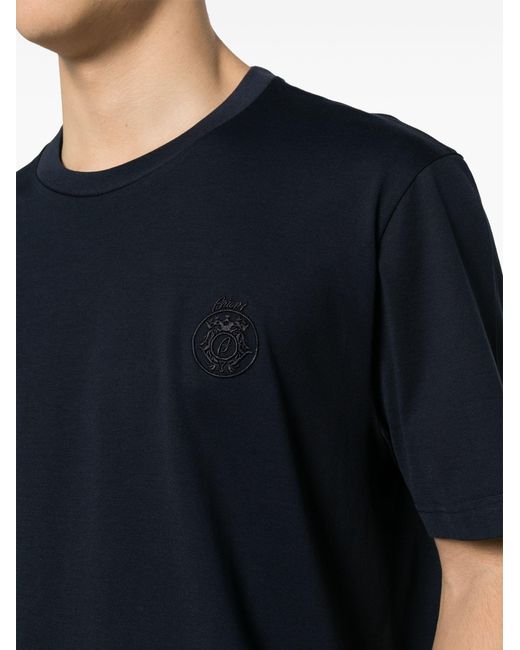 Brioni Blue Embroidered-Logo Cotton T-Shirt for men