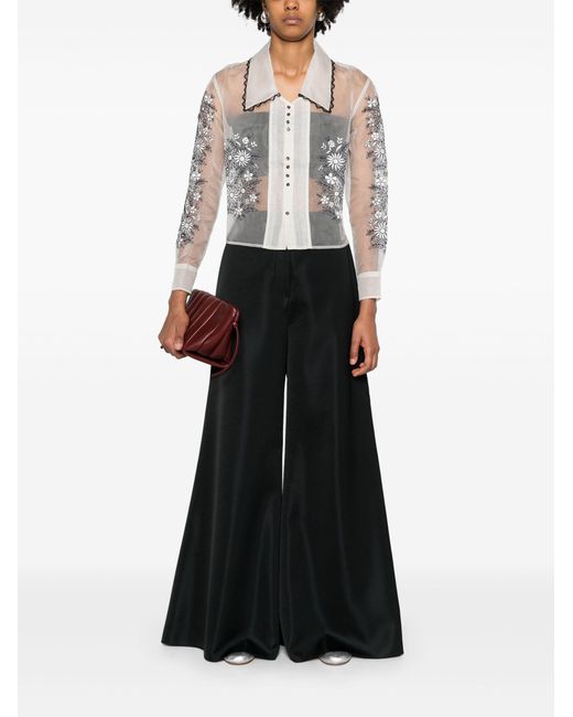 Bode Metallic Floral-embroidered Silk Blouse