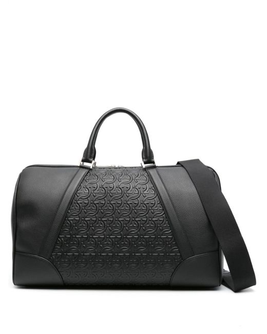 Ferragamo Black Gancini-embossed Leather Duffle Bag - Men's - Calfskin/fabric for men