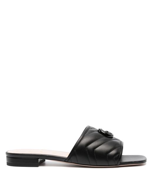 Gucci Black Double G Quilted Leather Slides
