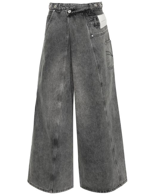 Feng Chen Wang Gray Asymmetric Wide-leg Jeans for men