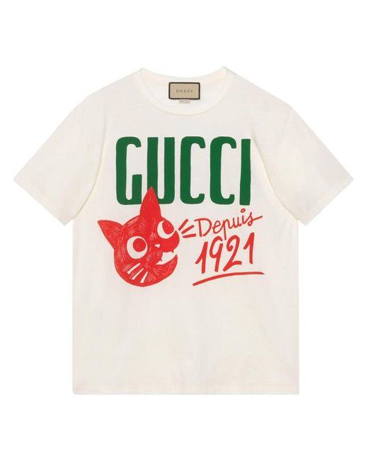 Gucci Logo Print Cotton T-shirt in Gray | Lyst