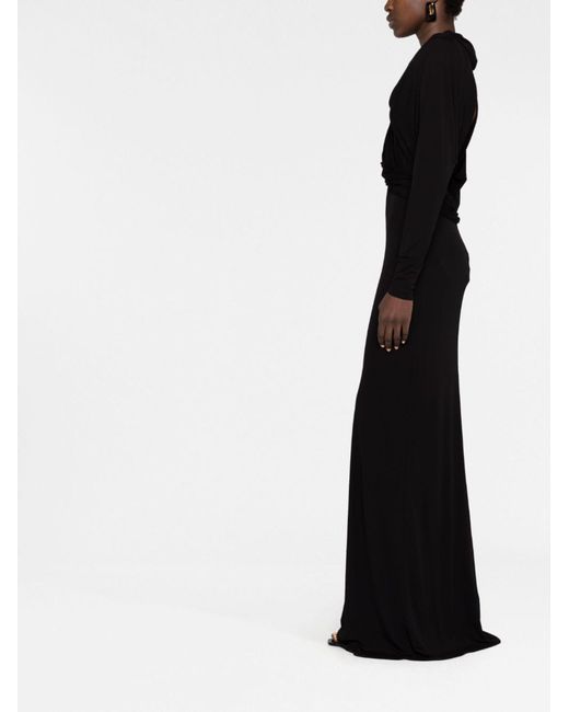 Saint Laurent Black Hooded Cut-out Maxi Dress
