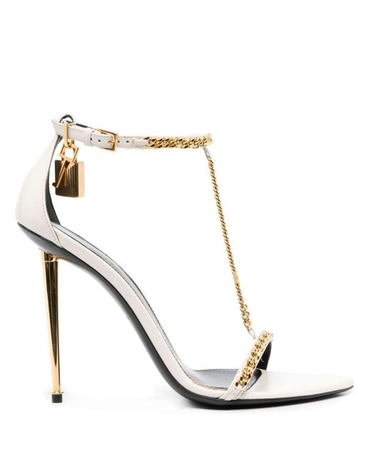 Tom Ford 105mm Chain-trim Leather Sandals in White | Lyst