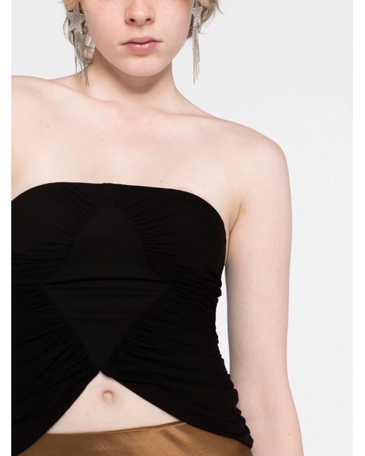 Saint Laurent Black Ruched Strapless Top