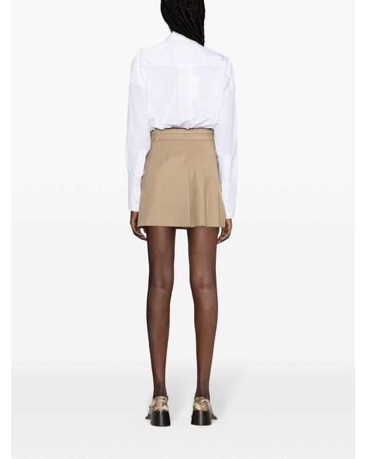 LVIR Natural Neutral Unbalance Pleated Mini Skirt