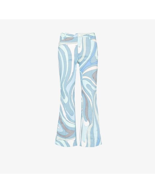Emilio Pucci Blue Marmo Print Flared Trousers